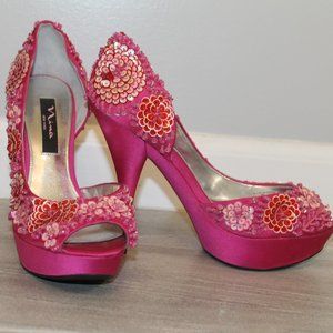 Nina NY  Sequin Peep-Toe Heels